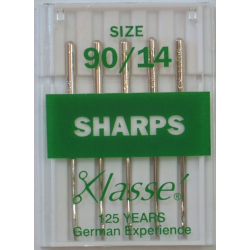 Klasse Sewing Machine Needles, SHARPS Size 90 / 14, Pack of 5 Needles