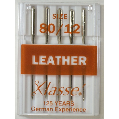 Klasse Sewing Machine Needles, LEATHER Size 80 / 12, Pack of 5 Needles