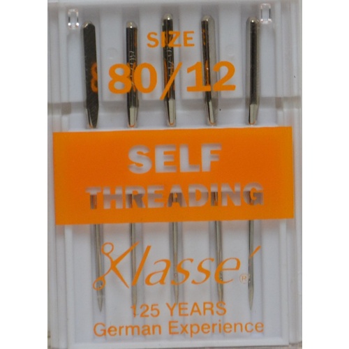 Klasse Sewing Machine Needles, SELF THREADING Size 80, Pack of 5 Needles