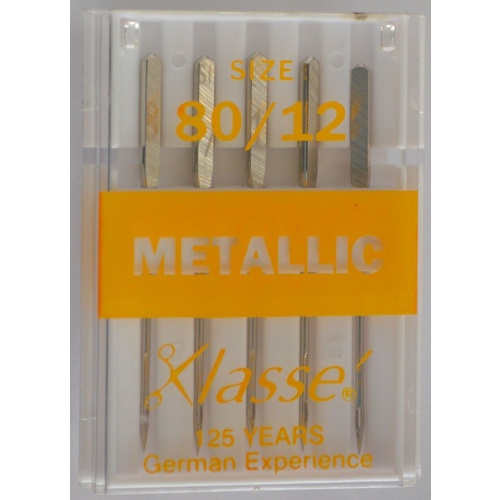 Klasse Sewing Machine Needles, METALLIC Size 80 / 12, Pack of 5 Needles (METALFIL)
