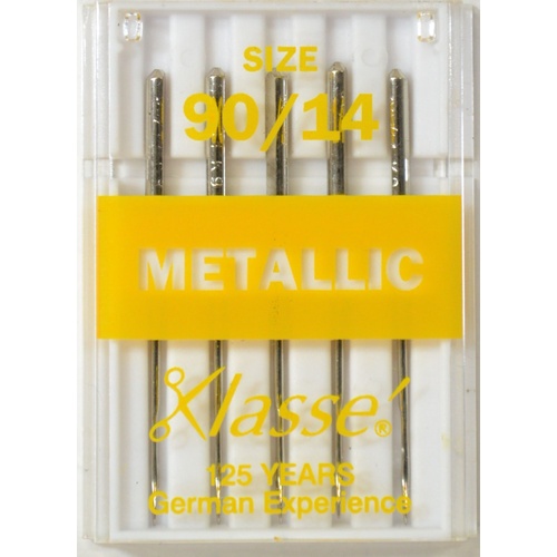 Klasse Sewing Machine Needles, METALLIC Size 90 / 14, Pack of 5 Needles (AKA METALFIL)
