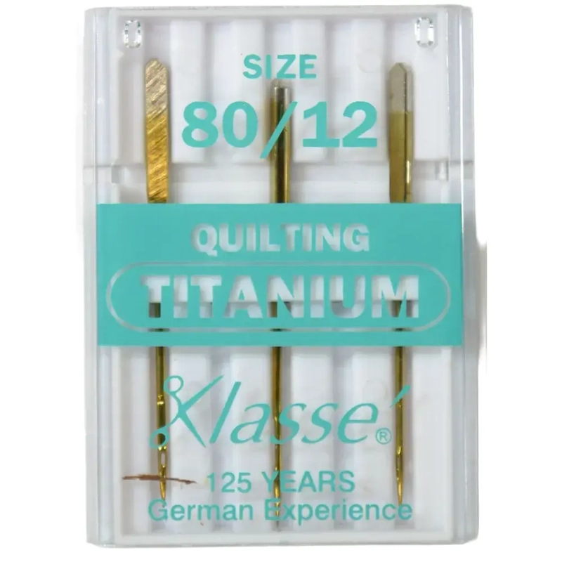 Klasse Sewing Machine Needles, QUILTING TITANIUM Size 80 / 12, Pack of 3 Needles