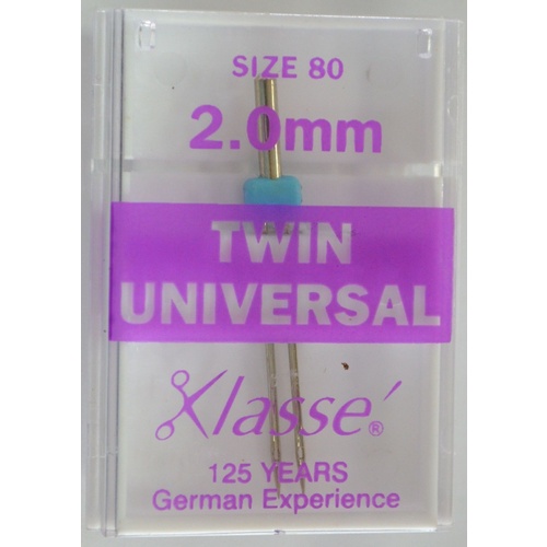 Klasse Sewing Machine Needles, TWIN UNIVERSAL 2.0 80/12, Pack of 1 Needle