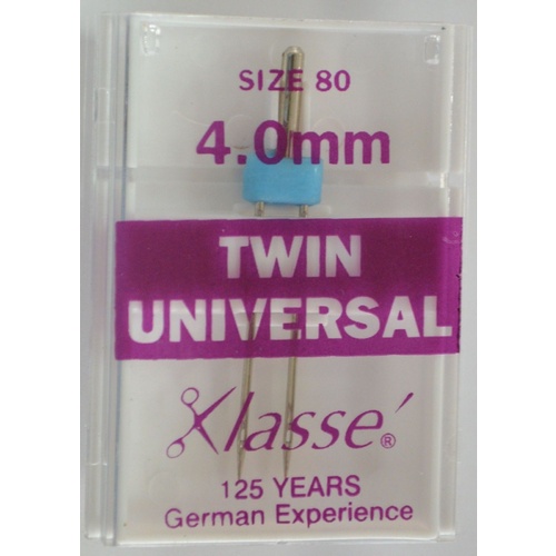 Klasse Sewing Machine Needles, TWIN UNIVERSAL 4.0 80/12, Pack of 1 Needle