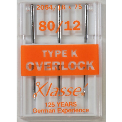 Klasse Overlocker Needles, TYPE K, 16x75, 2054, Sz 80, Pack of 3 Needles, Serger Needles
