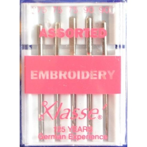 Klasse Sewing Machine Needles, EMBROIDERY ASSORTED (75; 90), Pack of 5 Needles