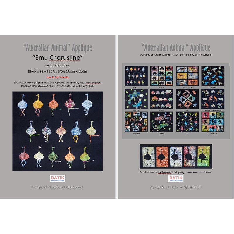 Batik Australia Applique Pattern, EMU CHORUSLINE