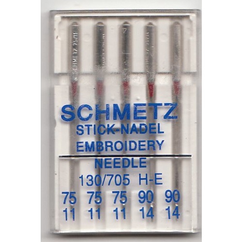 Schmetz Sewing Machine Needles, EMBROIDERY Size 75/11 & 90/14, Pack of 5 Needles