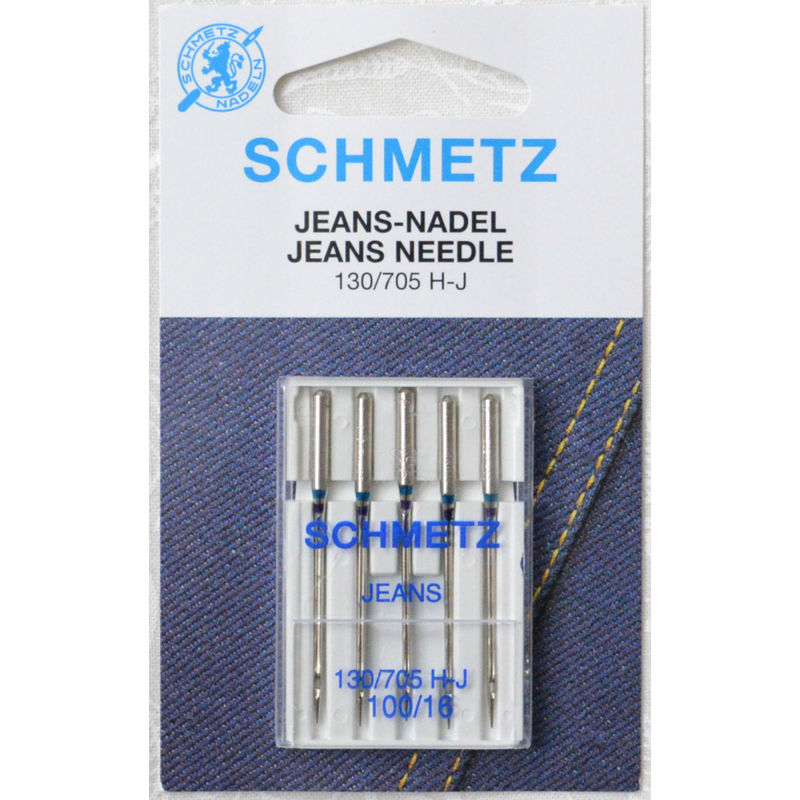 Schmetz Sewing Machine Needles JEANS Size 100 / 16, Pack of 5 Needles, System 130/705H-J