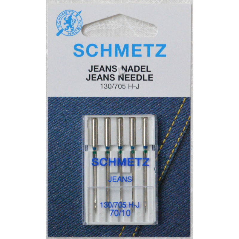 Schmetz Sewing Machine Needle JEANS Size 70 / 10, Pack of 5 Needles, 130/705H-J System