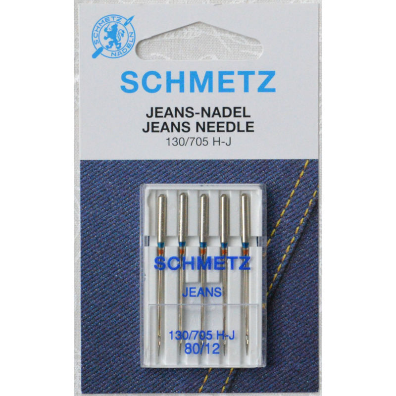 Schmetz Sewing Machine Needles, JEANS Size 80 / 12, Pack of 5 Needles, 130/705H-J system