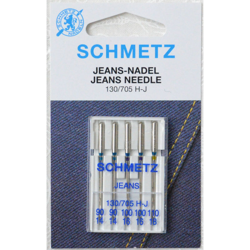 Schmetz Sewing Machine Needles, JEANS Assorted Size, Pack of 5 Needles, 130/705H-J System