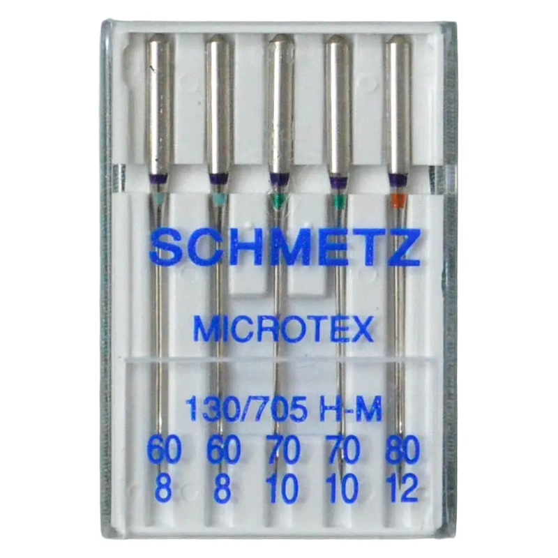 Schmetz Machine Needles MICROTEX Sizes 60-80, Pack 5 Needles, 130/705H-J System