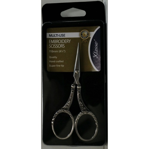 Klasse Multi Use Ornate Embroidery Scissors, 110mm, Hand Crafted, Super Fine Tip