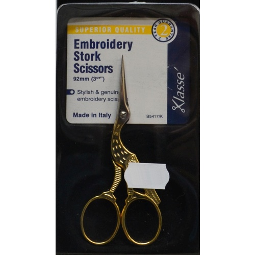 Klasse Superior Quality 92mm (3.5") Stork Embroidery Scissors, Gold Plated Handles