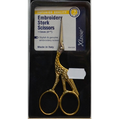 Klasse Superior Quality Stork Embroidery Scissors 115mm, Gold Plated Handles