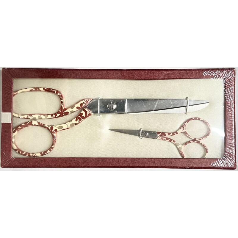 Beautiful Scissor Set WINE Floral Handle 205mm Dressmaking & 100mm Embroidery Scissors