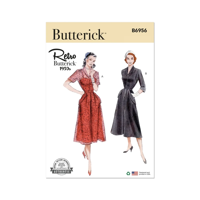 1950s Misses' Dress w Sleeve Variations Sizes 8-16, Butterick Sewing Pattern 6956b5