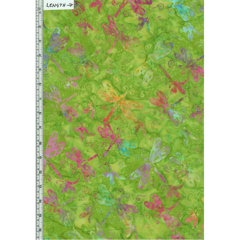 BA108-801 Dragonfly Lime, Deluxe Batik Quilt Backing Fabric 275cm Wide Per Metre