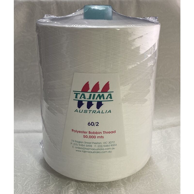 Tajima Bobbin Thread, Bobbinfil 60, White, 50,000m Cone, 100% Polyester