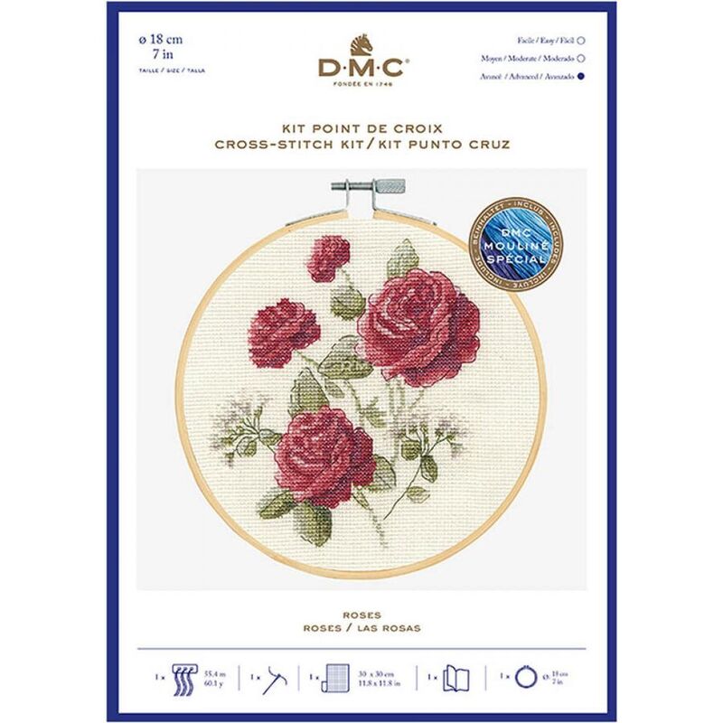 DMC ROSES Counted Cross Stitch Kit 18cm Diameter, BK1935