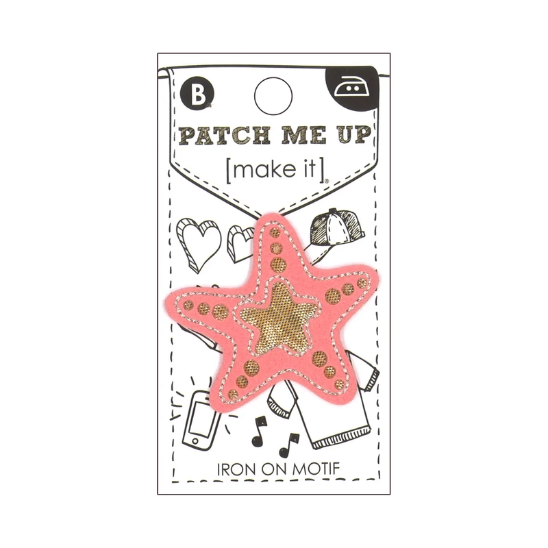 PINK STAR FISH Iron On Motif 4.5cm x 5cm - Patch Me Up by Make It BM6925