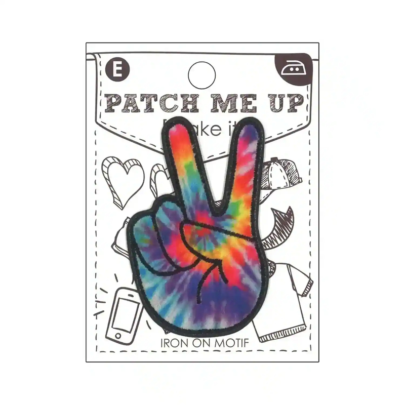 TIE DYE PEACE FINGERS Motif Iron-On 6.5cm x 4cm - Patch Me Up by Make It BM6955