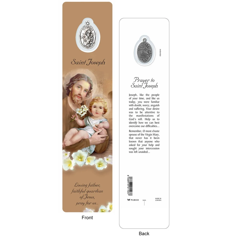 SAINT JOSEPH Laminated Bookmark Prayer Card & Charm, 45mm x 190mm, Inspirational