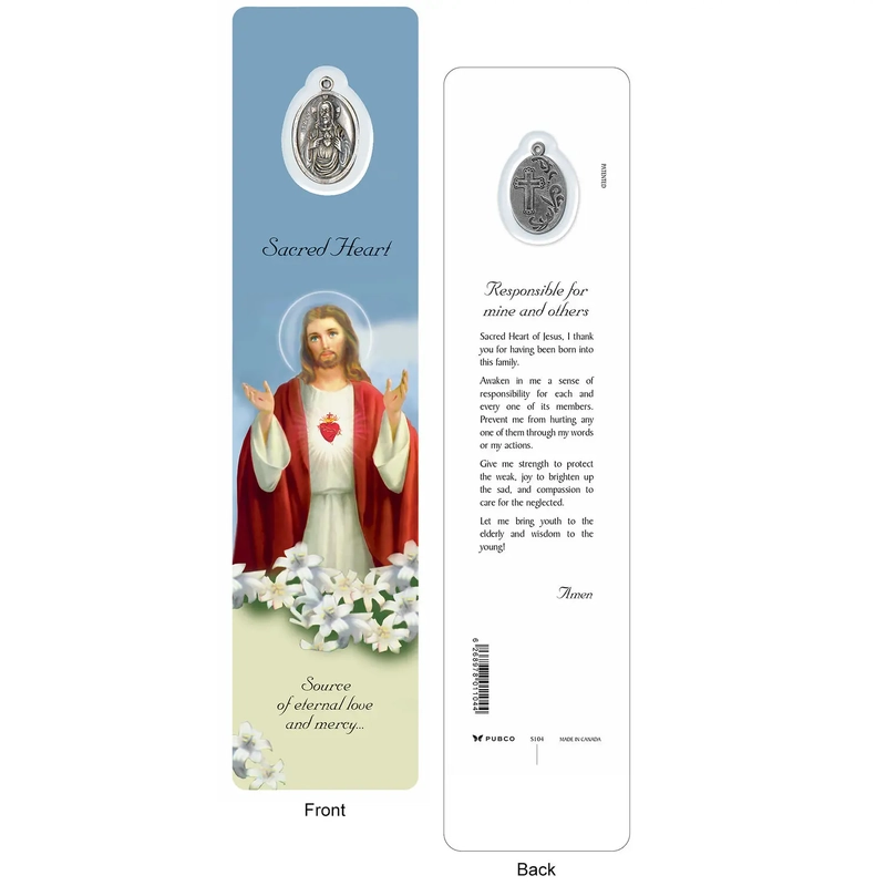 SACRED HEART OF JESUS Laminated Bookmark Prayer Card & Charm, 45mm x 190mm, Inspirational