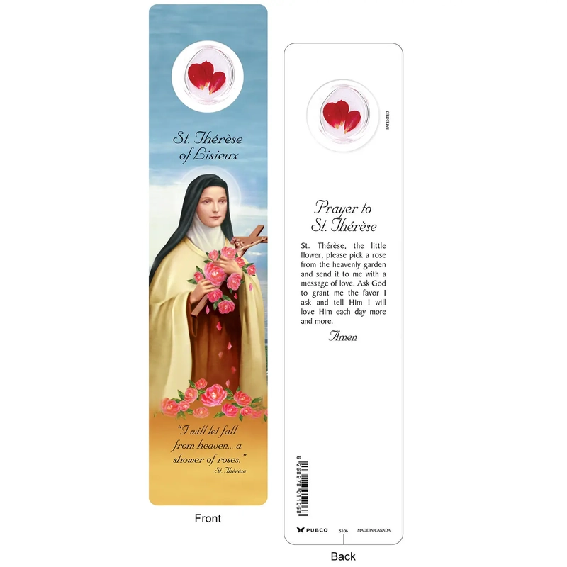 SAINT THERESE Laminated Bookmark Prayer Card & Charm, 45mm x 190mm, Inspirational
