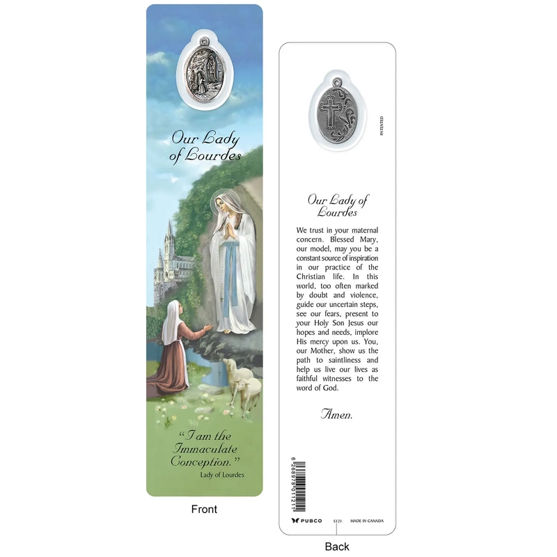 OUR LADY OF LOURDES Laminated Bookmark Prayer Card & Charm, 45mm x 190mm, Inspirational