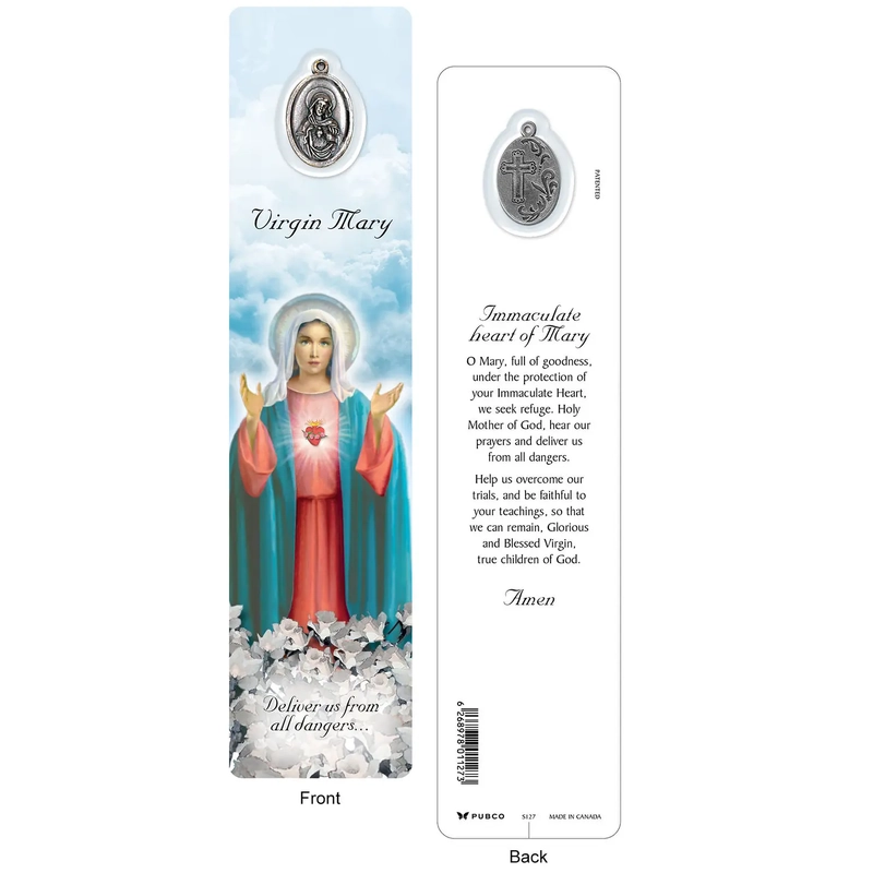 IMMACULATE HEART OF MARY Laminated Bookmark Prayer Card & Charm, 45mm x 190mm, Inspirational
