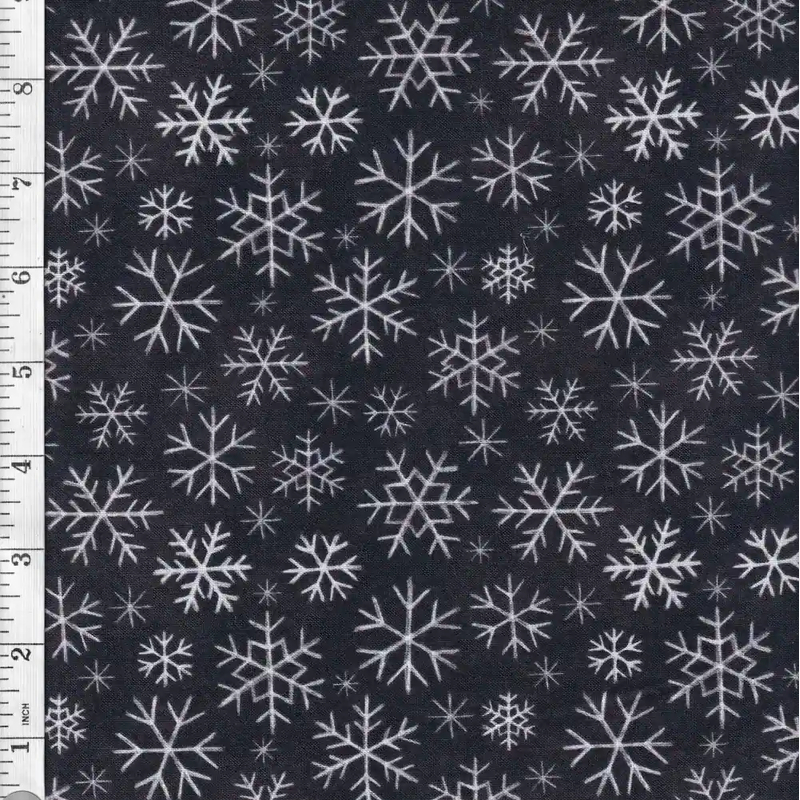 Black Snowflake Mistletoe Magic Cotton Fabric 110cm wide