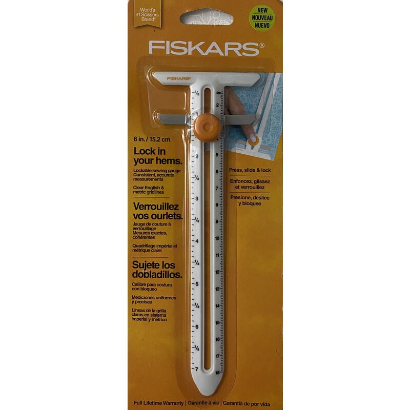 Fiskars Lockable Sewing Gauge 6" (15.2cm), Imperial & Metric Gridlines