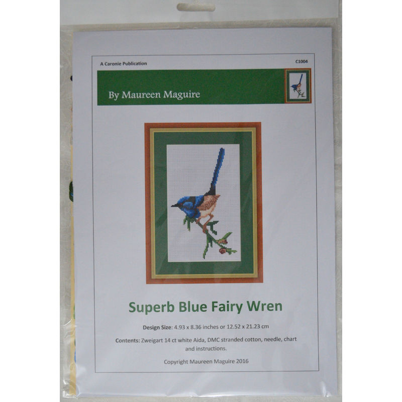 Counted Cross Stitch, Australian Birds, Superb Blue Fairy Wren, 12.52 x 21.23cm