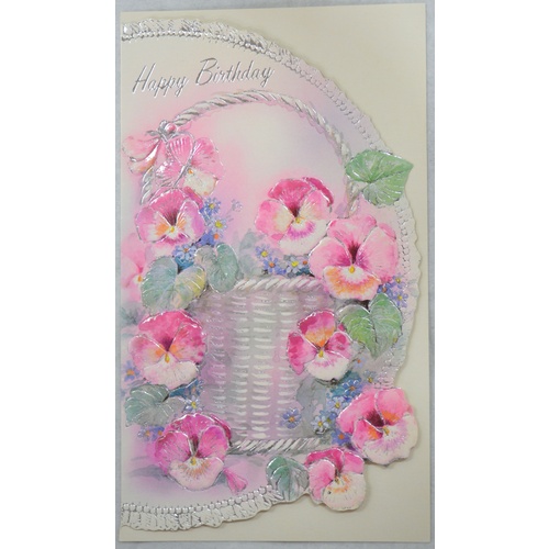 Birthday Card, Greeting Card, Happy Birthday Floral Cutout (D) 115 x 190mm, Envelope Included
