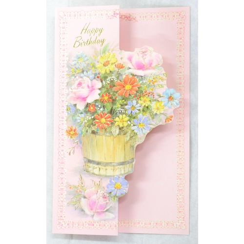 Birthday Card, Greeting Card, Happy Birthday Floral Cutout (F) 115 x 190mm, Envelope Included