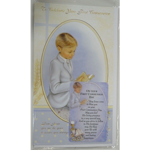 First Communion Greeting Card & Laminated Prayer Card, BOY, 115 x 190mm