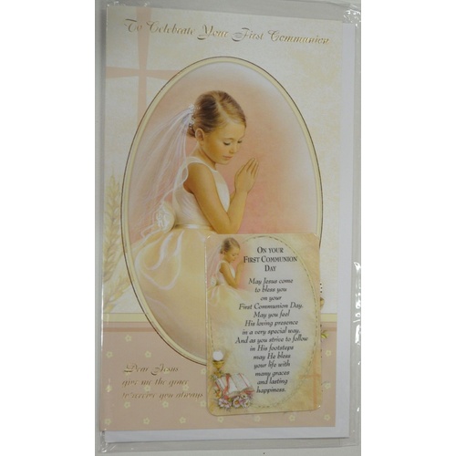 First Communion Greeting Card & Laminated Prayer Card, 115x190mm, Envelope Included