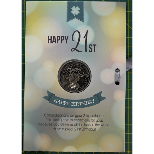 Happy 21st Birthday Card & Lucky Coin, 115 x 170mm, Luck Coin 35mm, A Beautiful Gift