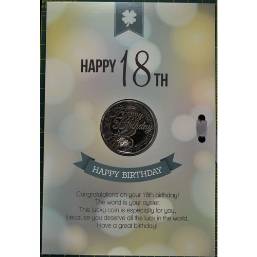 Happy 18th Birthday Card & Lucky Coin 115 x 170mm, Luck Coin 35mm Beautiful Gift