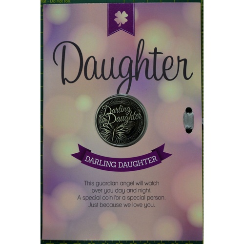 Darling Daughter Card & Lucky Coin 115 x 170mm, Luck Coin 35mm, A Beautiful Gift