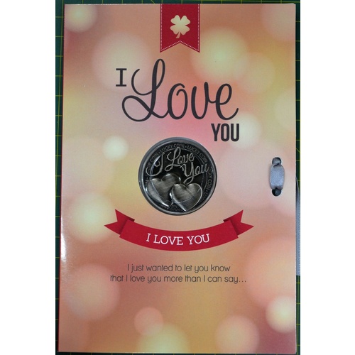 I Love You (Hearts) Card & Lucky Coin, 115 x 170mm, Luck Coin 35mm, A Beautiful Gift