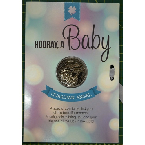 HOORAY, A Baby, Guardian Angel, Card & Lucky Coin, 115 x 170mm, Luck Coin 35mm