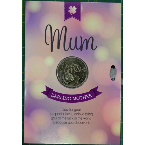 MUM, Darling Mother, Card & Lucky Coin, 115 x 170mm, Luck Coin 35mm, A Beautiful Gift