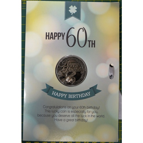 Happy 60th Birthday, Card & Lucky Coin, 115 x 170mm, Luck Coin 35mm, A Beautiful Gift