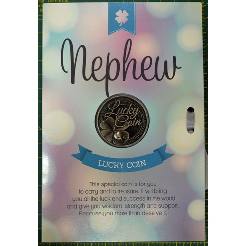 Nephew, Card & Lucky Coin, 115 x 170mm, Luck Coin 35mm, A Beautiful Gift, Includes Envelope
