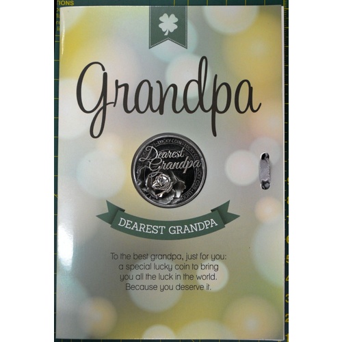 Dearest Grandpa, Card & Lucky Coin, 115 x 170mm, Luck Coin 35mm, A Beautiful Gift