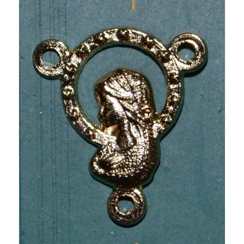 Rosary Centre Piece, Sacred Heart Of Mary / Jesus, Gold Tone 16 x 14mm Overall