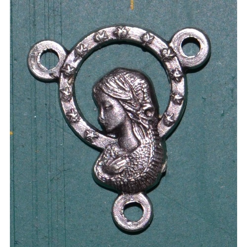 Rosary Centre Piece, Sacred Heart Of Mary / Jesus, Silver Tone 16 x 14mm Overall